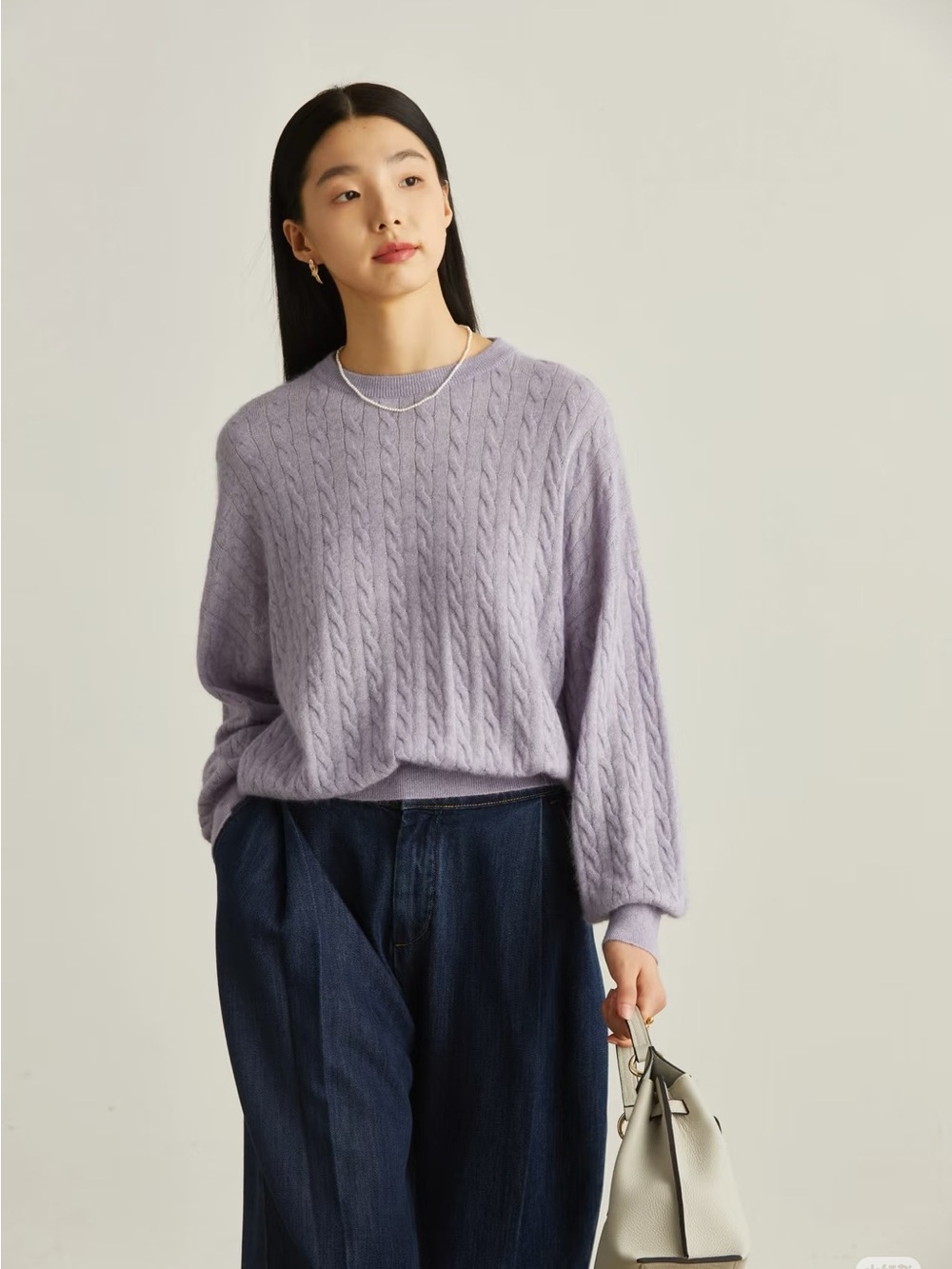 Brunello Cucinelli Lilac Cable-Knit Crewneck Sweater - Picture 7 of 14